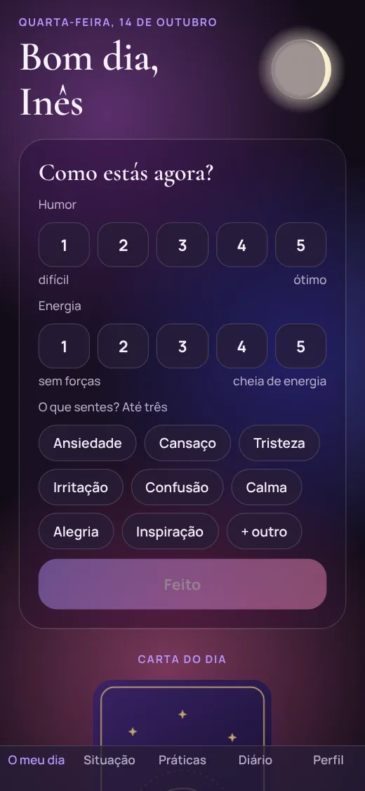 Ecrã de registo: humor, energia e sentimentos