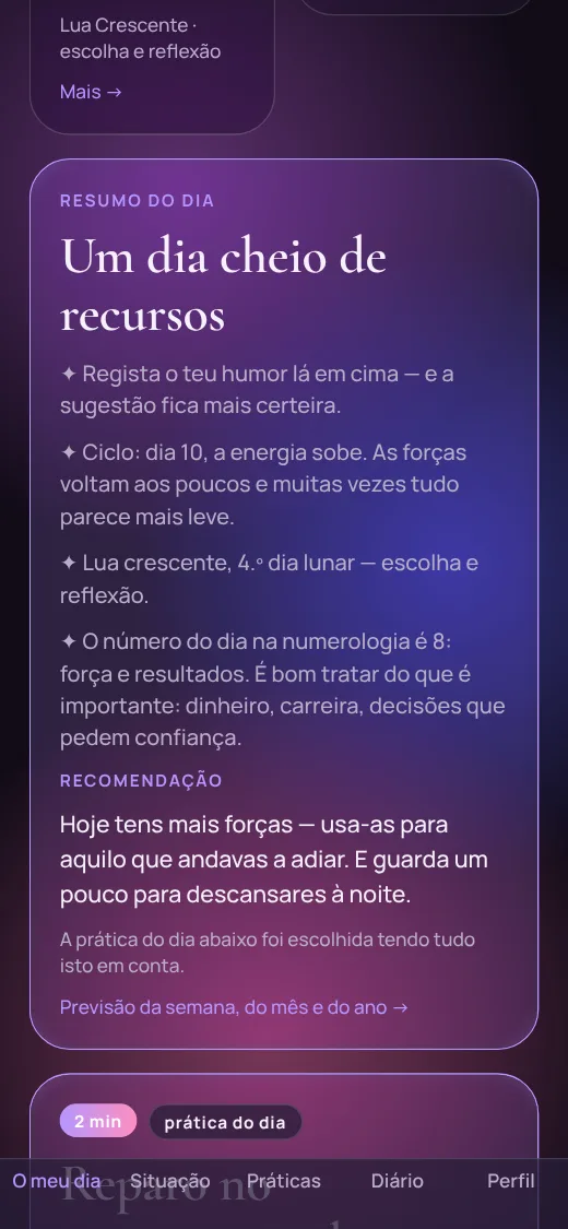 Resumo do dia com uma recomendação